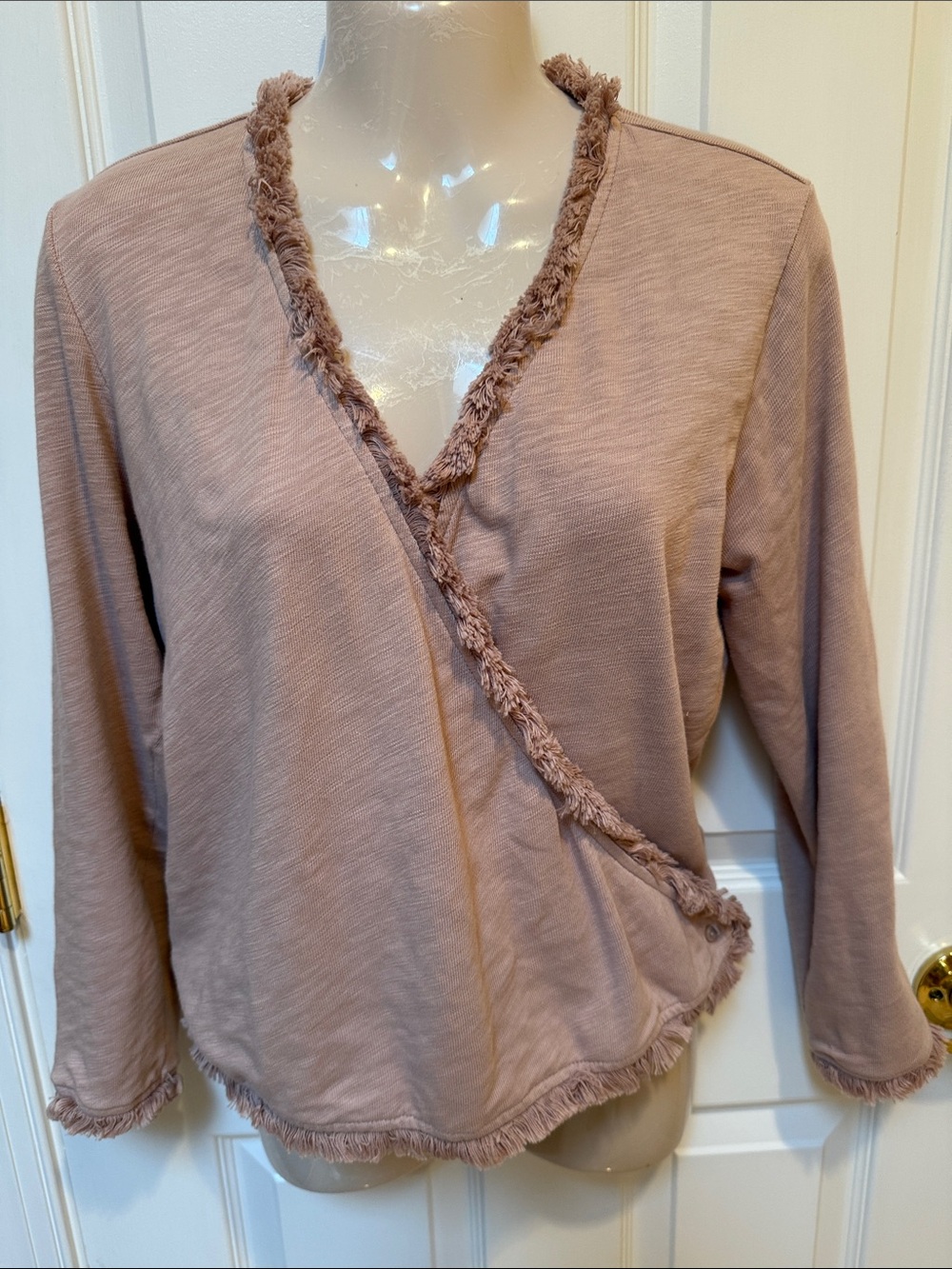 Spartina 449 Frayed Trim Mauve Wrap-Style Long Sleeve Top